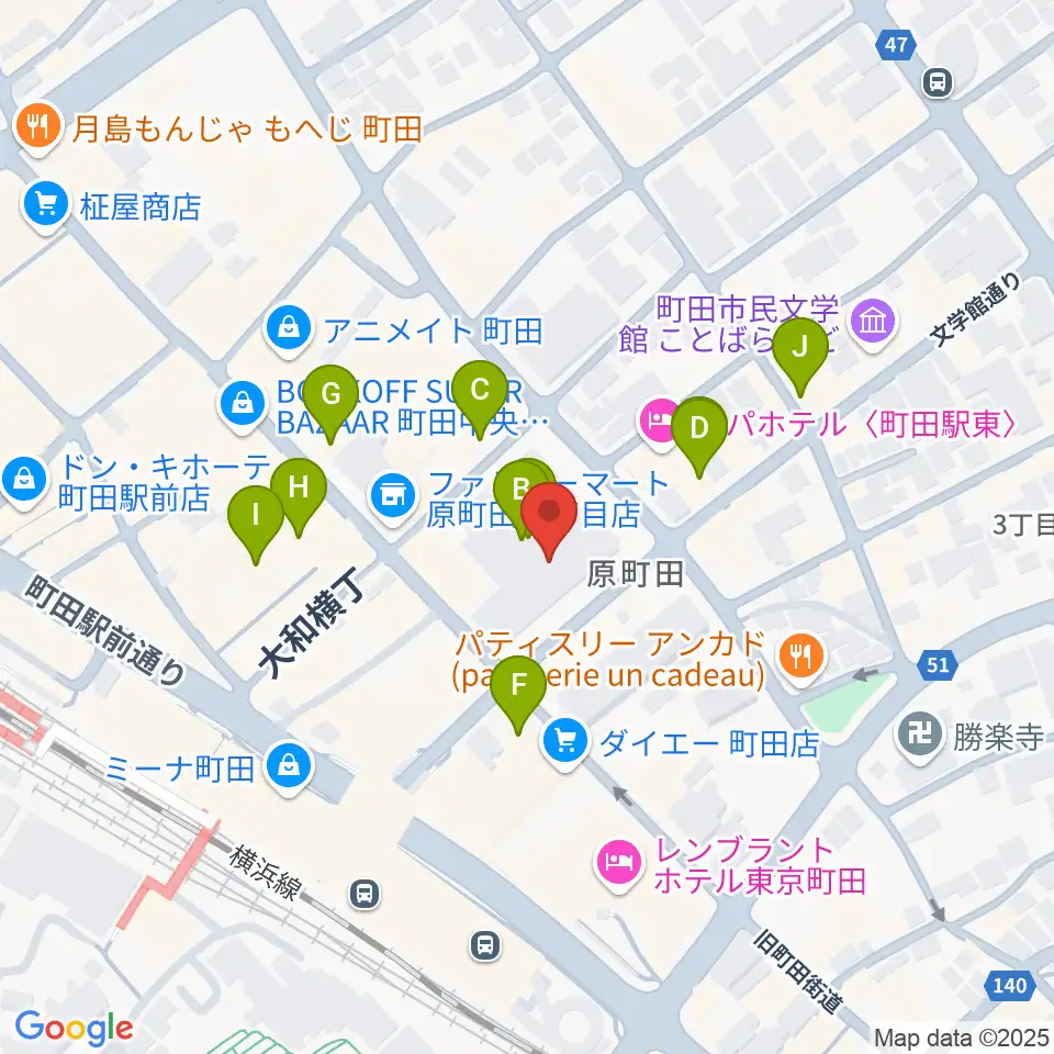 町田市民フォーラム周辺のカフェ一覧地図