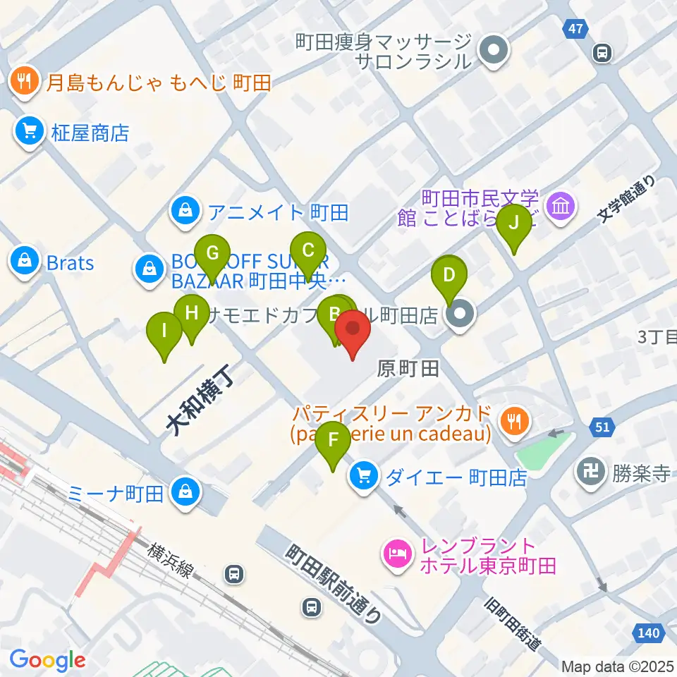 町田市民フォーラム周辺のカフェ一覧地図