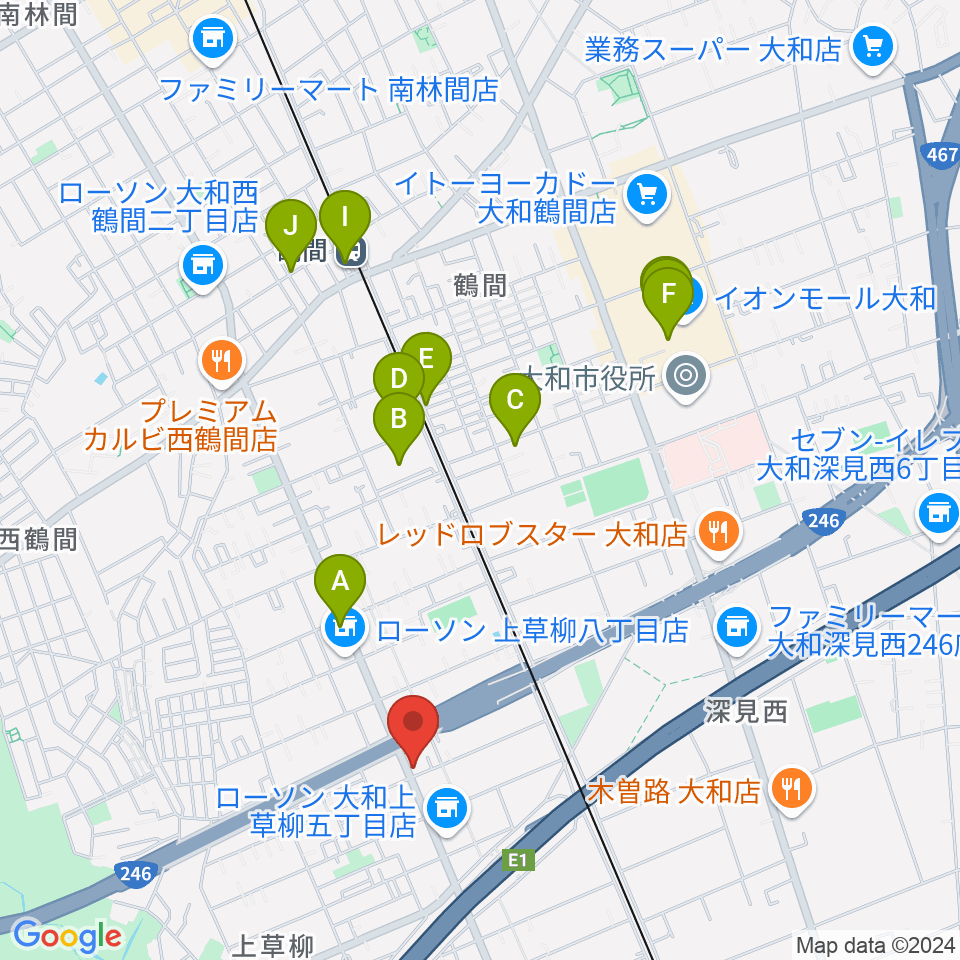 ウイスタリアピアノ周辺のカフェ一覧地図