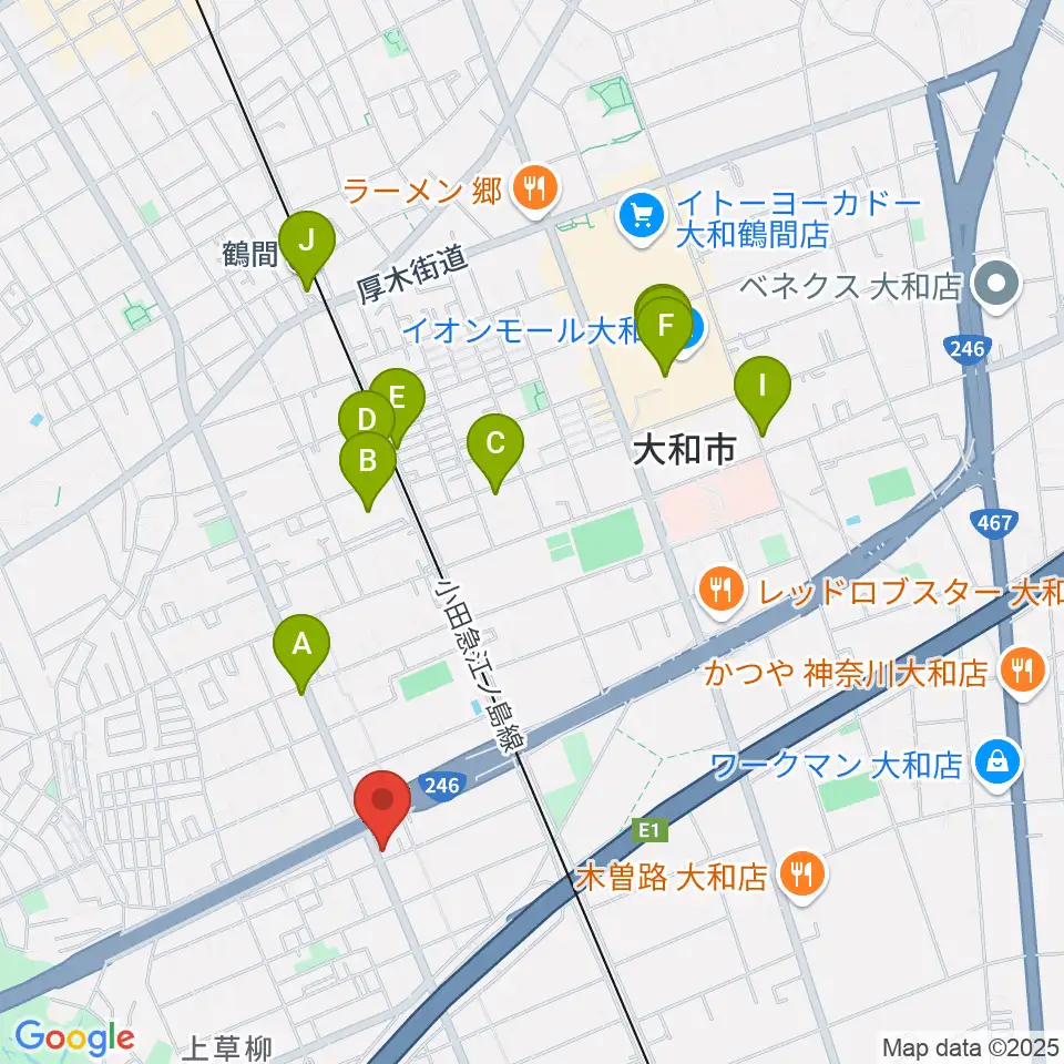 ウイスタリアピアノ周辺のカフェ一覧地図