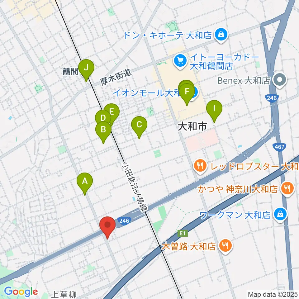 ウイスタリアピアノ周辺のカフェ一覧地図