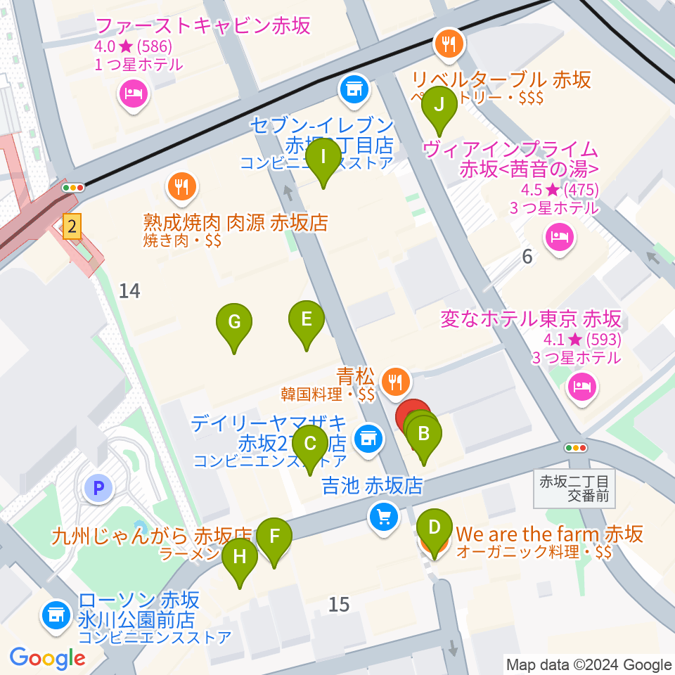 ヴァーチュオーゾ赤坂周辺のカフェ一覧地図