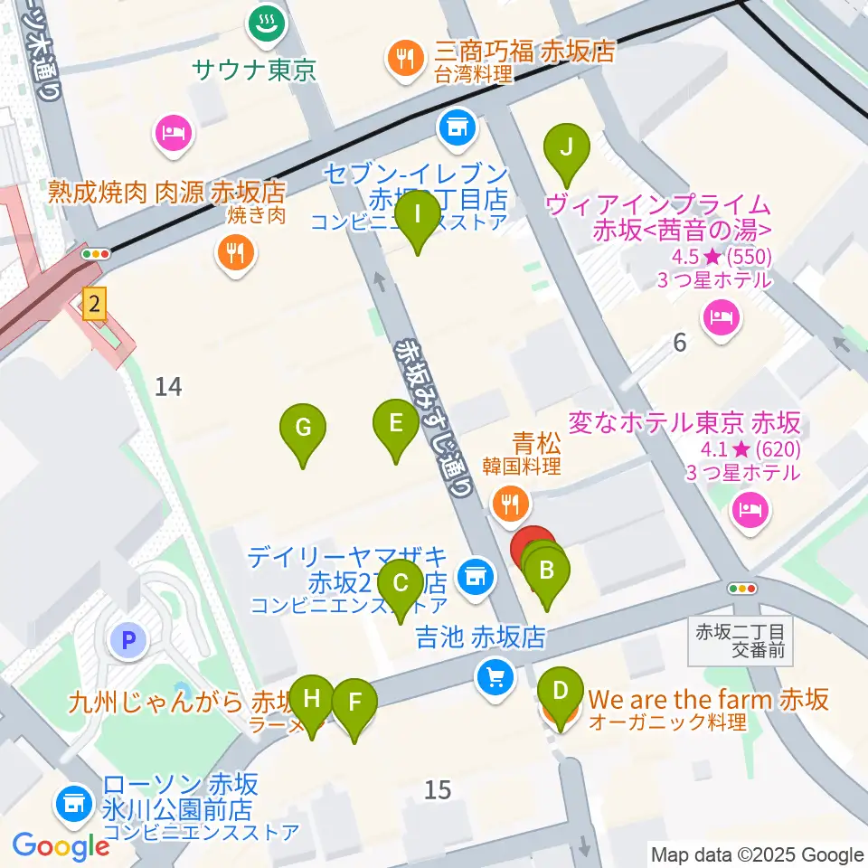 ヴァーチュオーゾ赤坂周辺のカフェ一覧地図
