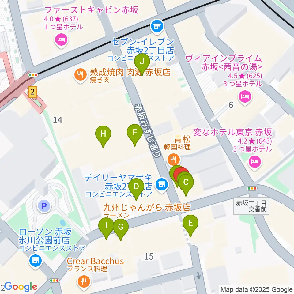 ヴァーチュオーゾ赤坂周辺のカフェ一覧地図