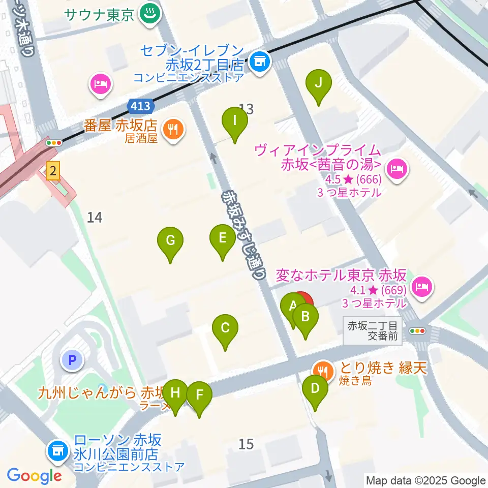 ヴァーチュオーゾ赤坂周辺のカフェ一覧地図