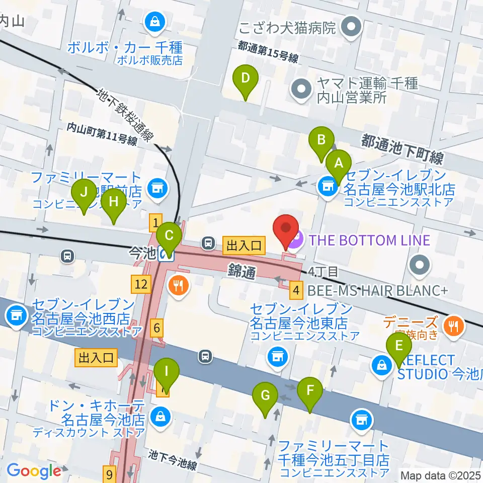 名古屋ボトムライン周辺のカフェ一覧地図