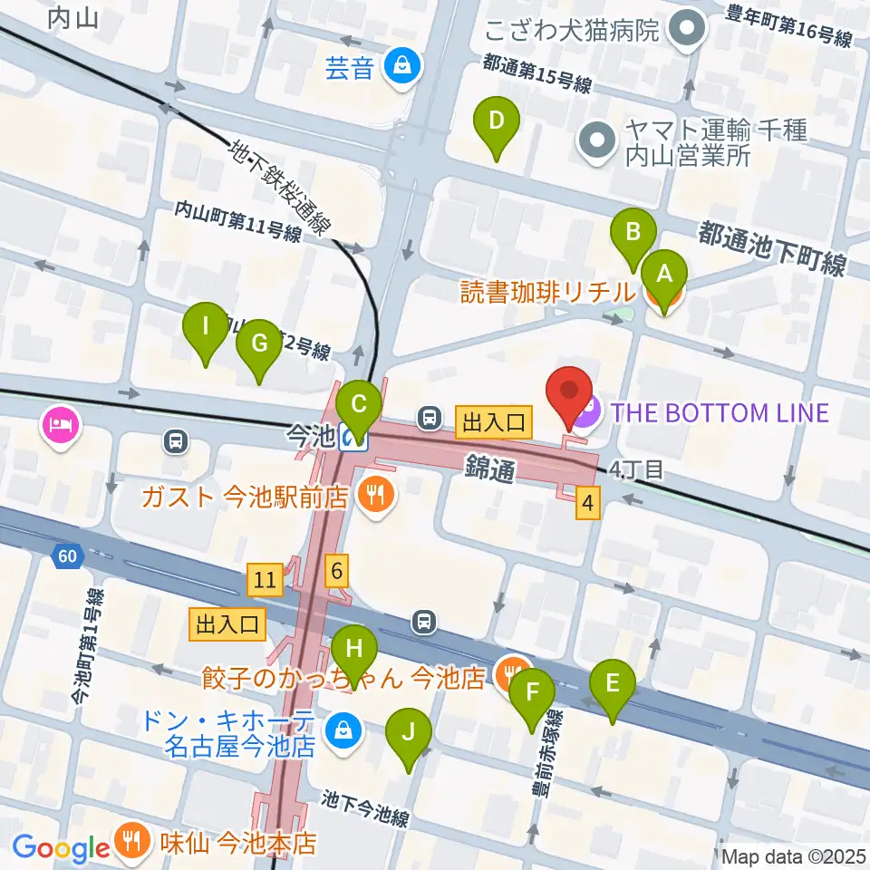 名古屋ボトムライン周辺のカフェ一覧地図