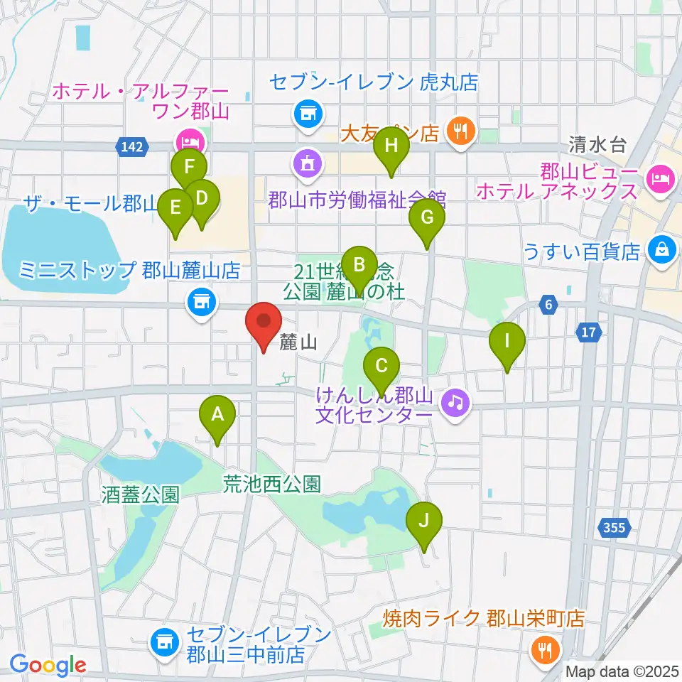 郡山市郡山公会堂周辺のカフェ一覧地図