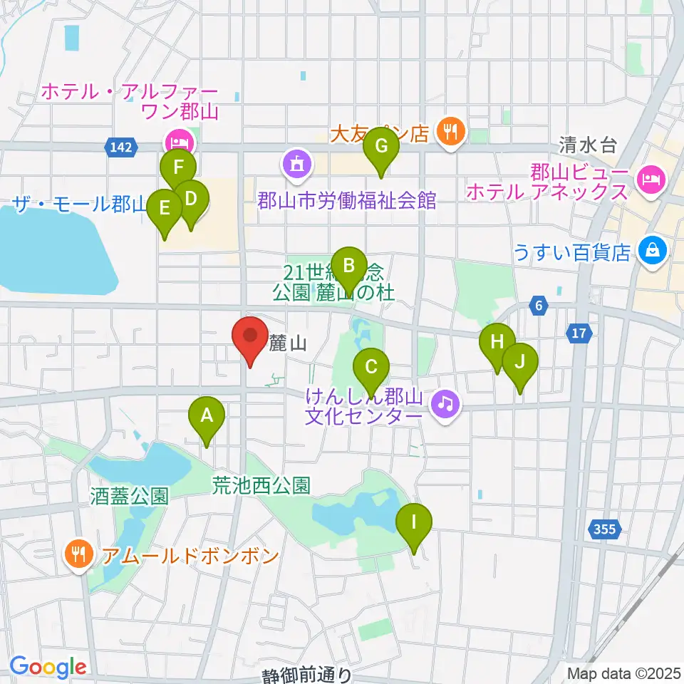 郡山市中央公民館・勤労青少年ホーム周辺のカフェ一覧地図