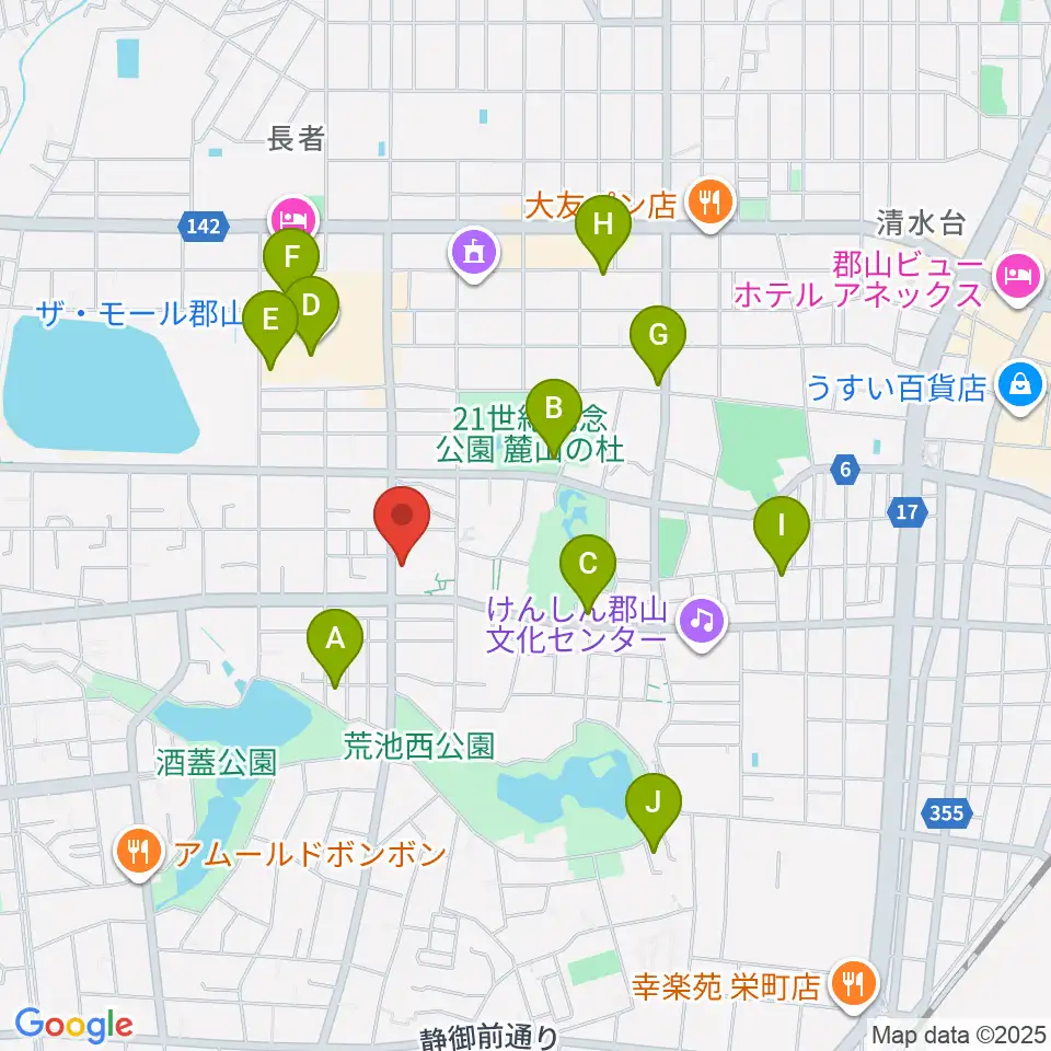 郡山市中央公民館・勤労青少年ホーム周辺のカフェ一覧地図