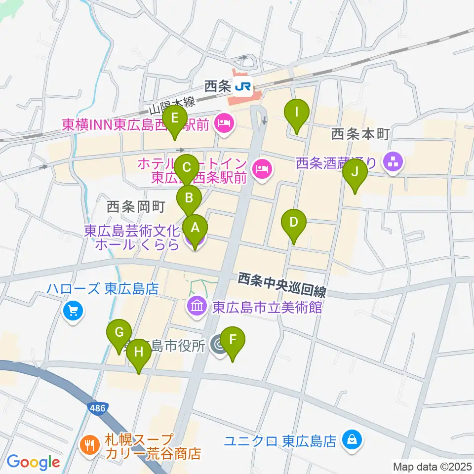 東広島芸術文化ホールくらら周辺のカフェ一覧地図
