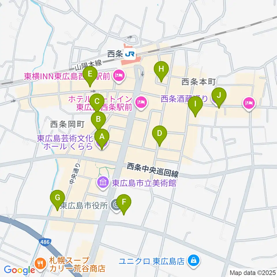 東広島芸術文化ホールくらら周辺のカフェ一覧地図