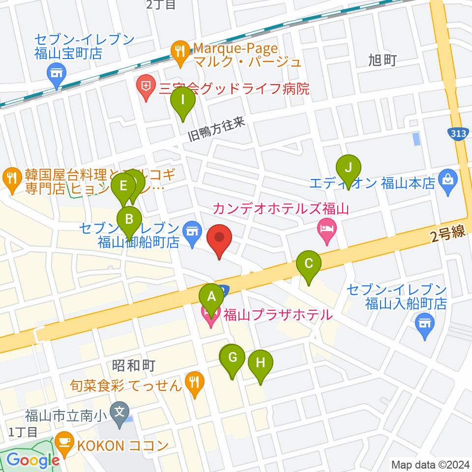 福山ガンズ周辺のカフェ一覧地図