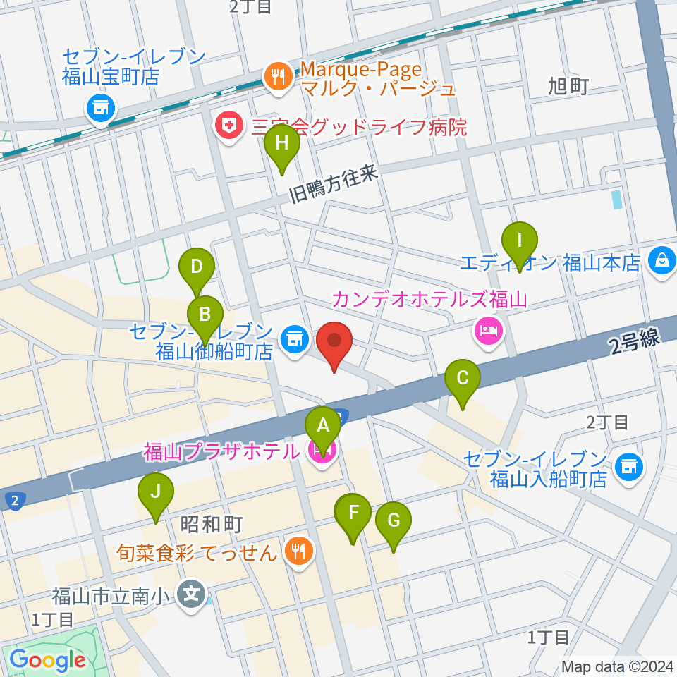 福山ガンズ周辺のカフェ一覧地図