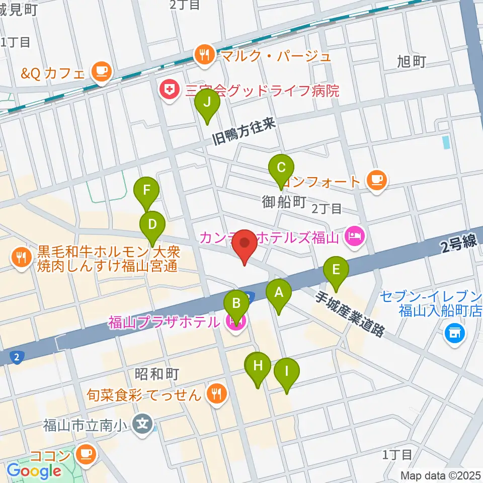 福山ガンズ周辺のカフェ一覧地図