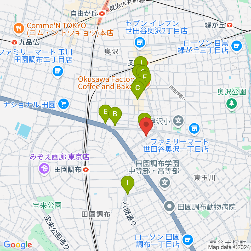 田園調布リトルジャイアント周辺のカフェ一覧地図