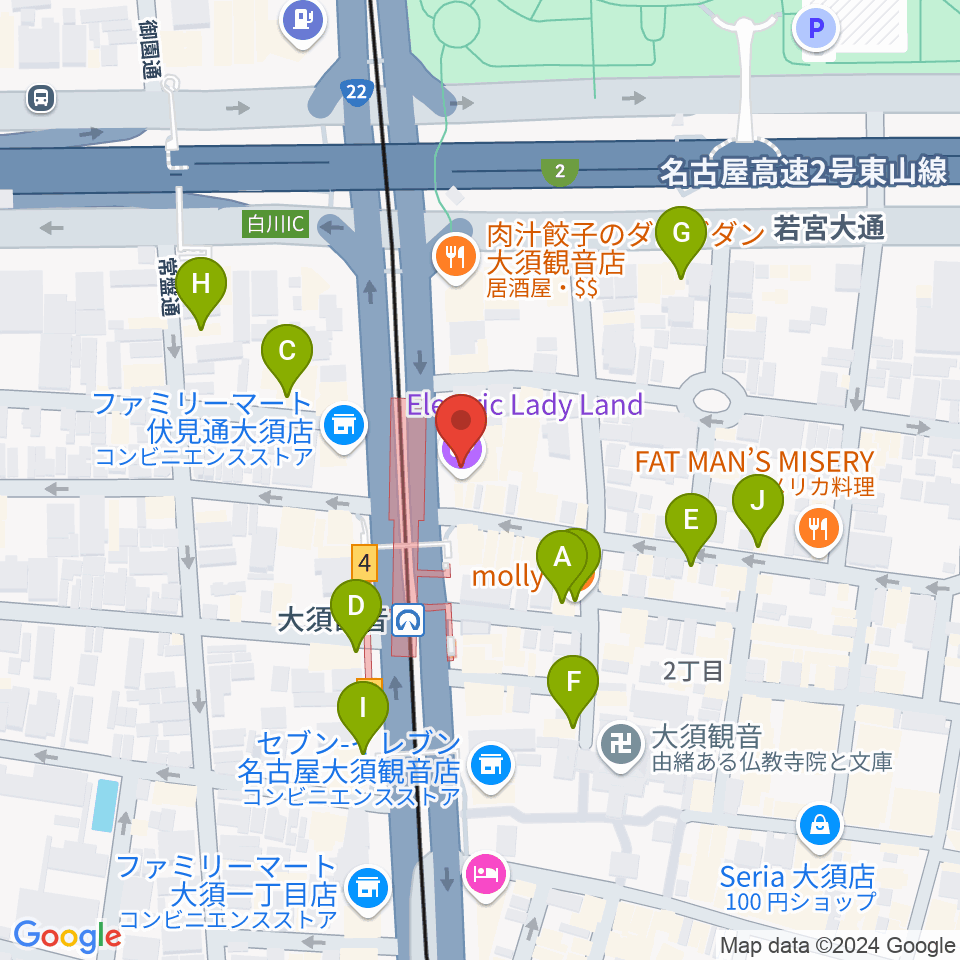 名古屋エレクトリックレディランド周辺のカフェ一覧地図