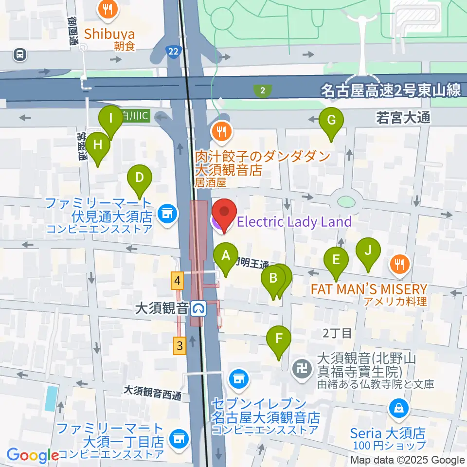 名古屋エレクトリックレディランド周辺のカフェ一覧地図