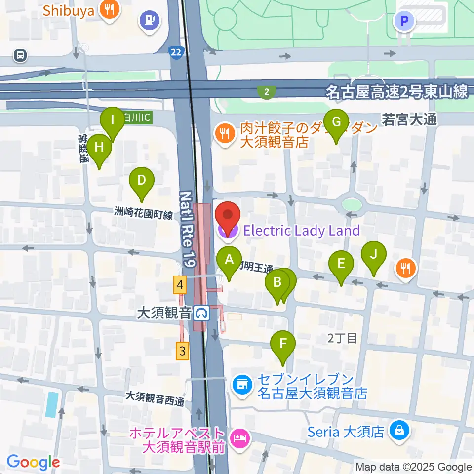名古屋エレクトリックレディランド周辺のカフェ一覧地図