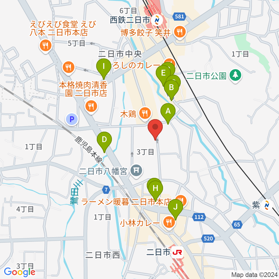 二日市ムーヴメント周辺のカフェ一覧地図