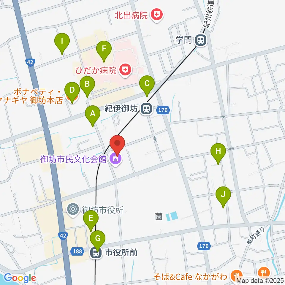 御坊市民文化会館周辺のカフェ一覧地図