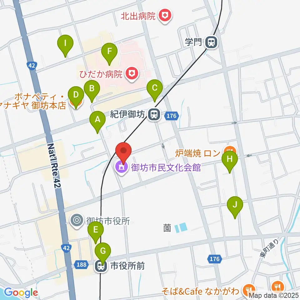 御坊市民文化会館周辺のカフェ一覧地図