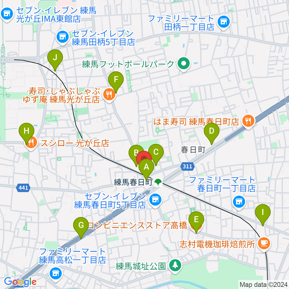 春日町LADY DAY周辺のカフェ一覧地図