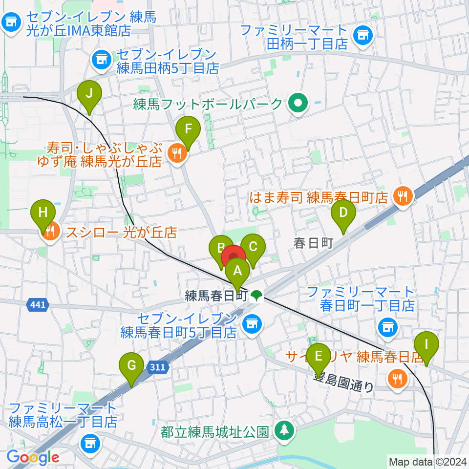 春日町LADY DAY周辺のカフェ一覧地図