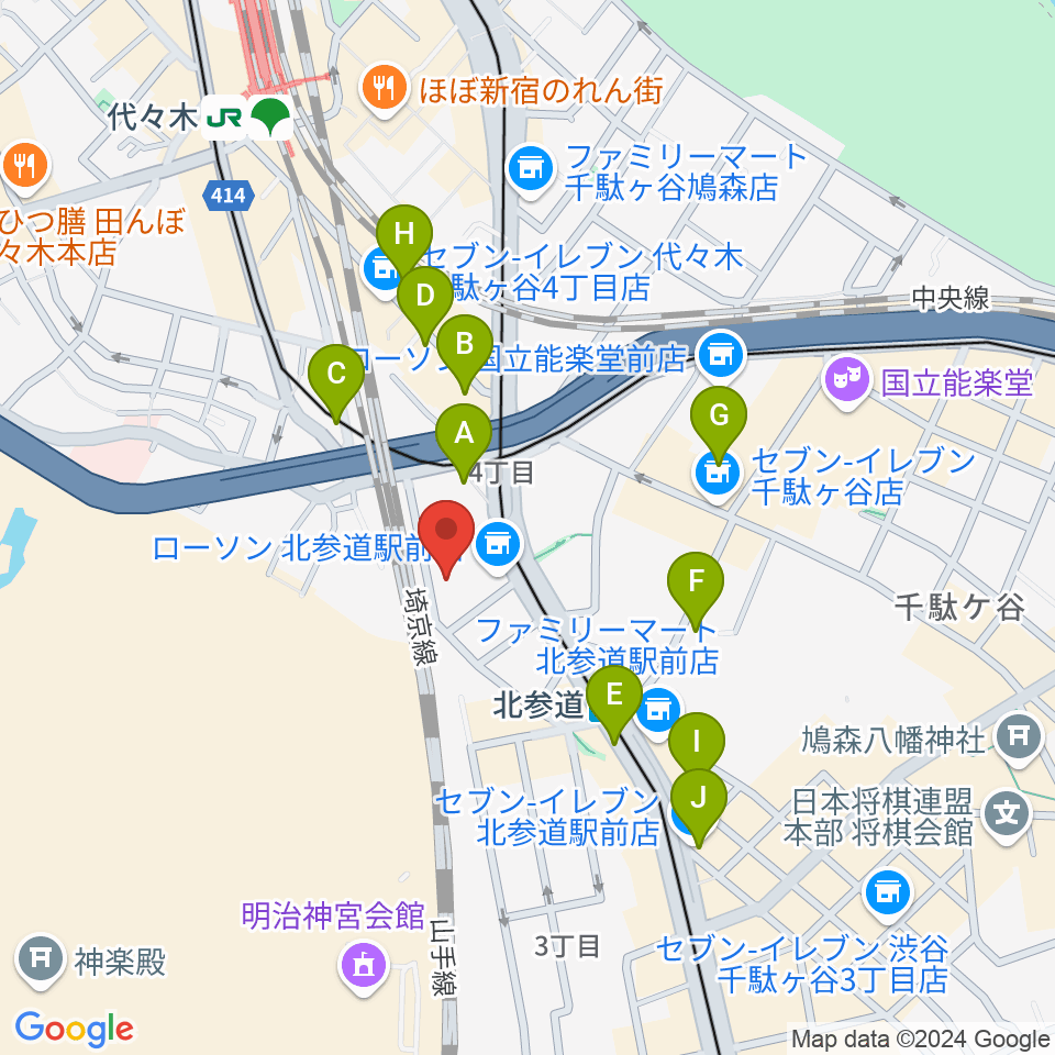 GRAPES北参道周辺のカフェ一覧地図