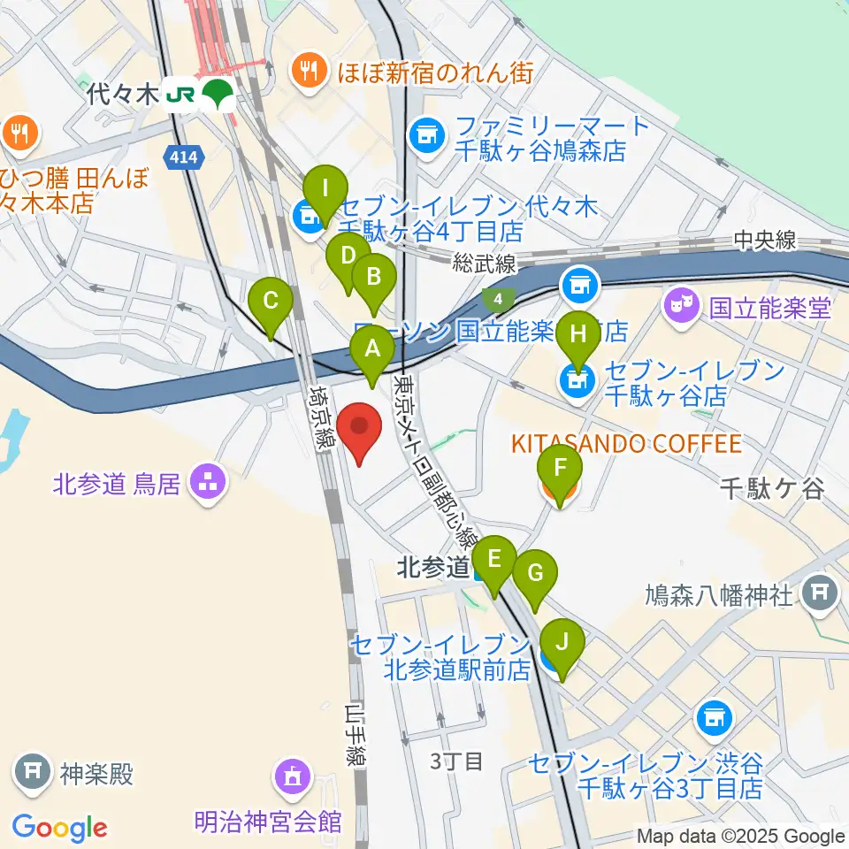 GRAPES北参道周辺のカフェ一覧地図