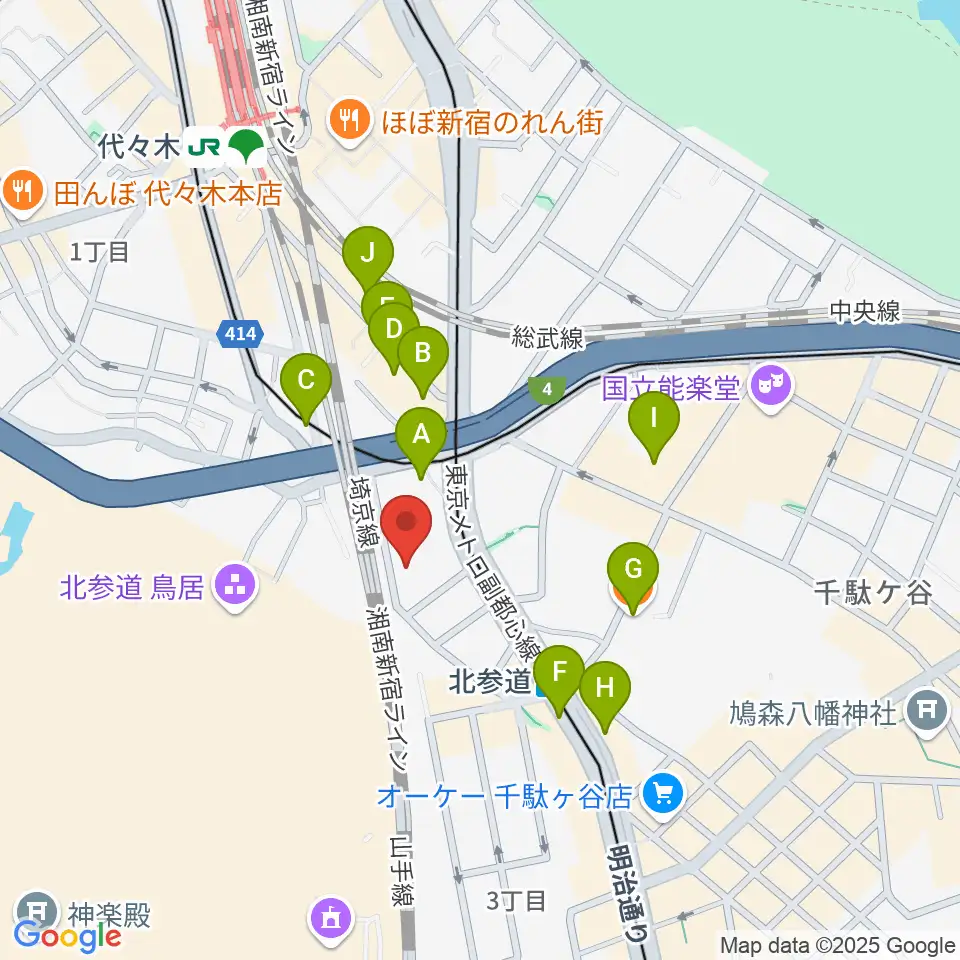 GRAPES北参道周辺のカフェ一覧地図