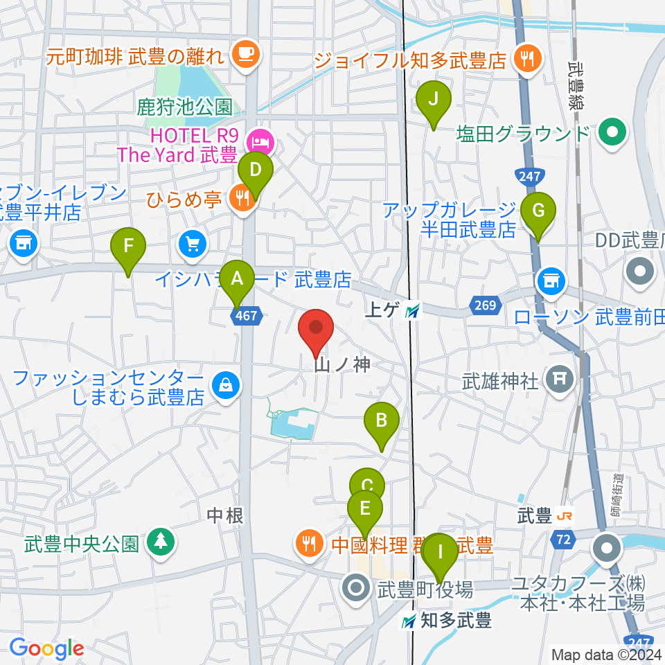 ガレージエス周辺のカフェ一覧地図