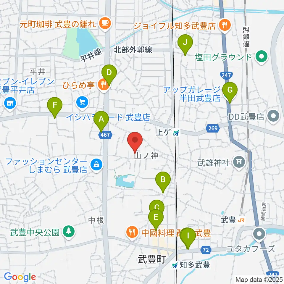 ガレージエス周辺のカフェ一覧地図