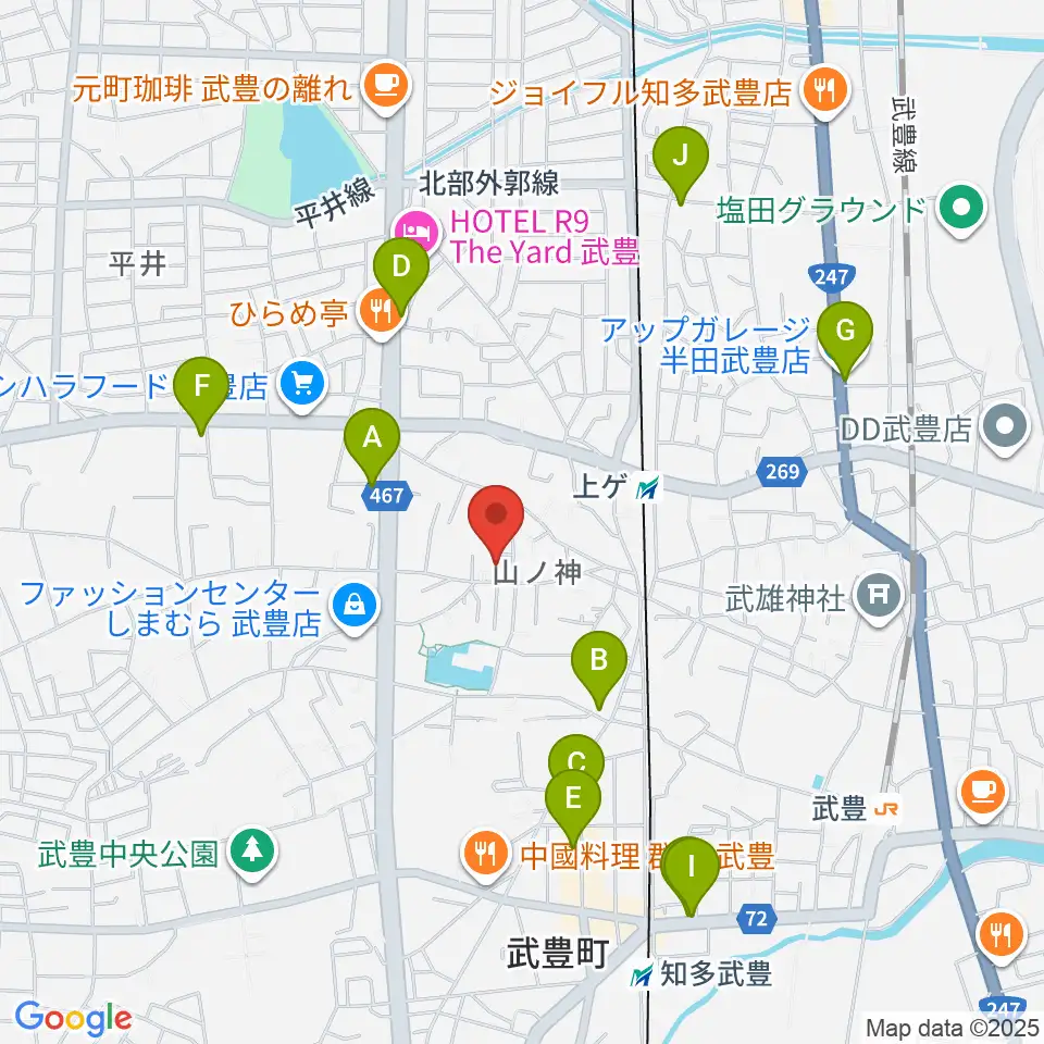 ガレージエス周辺のカフェ一覧地図