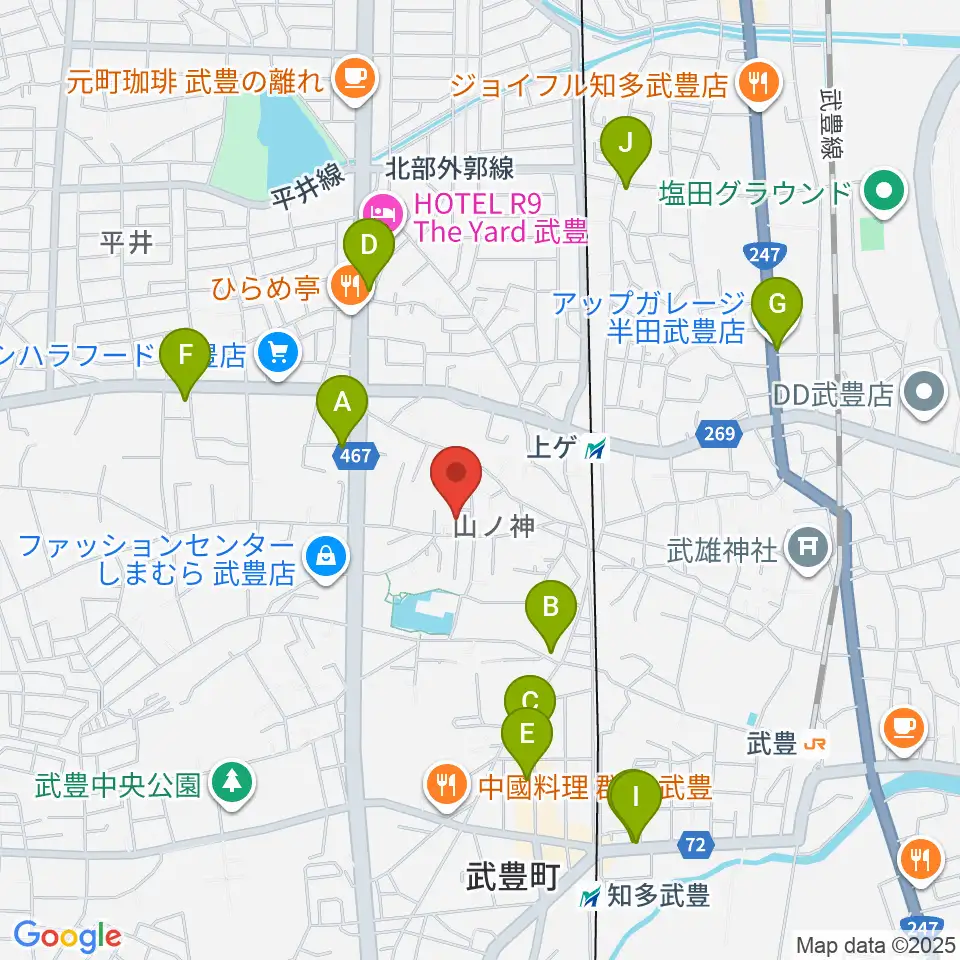 ガレージエス周辺のカフェ一覧地図