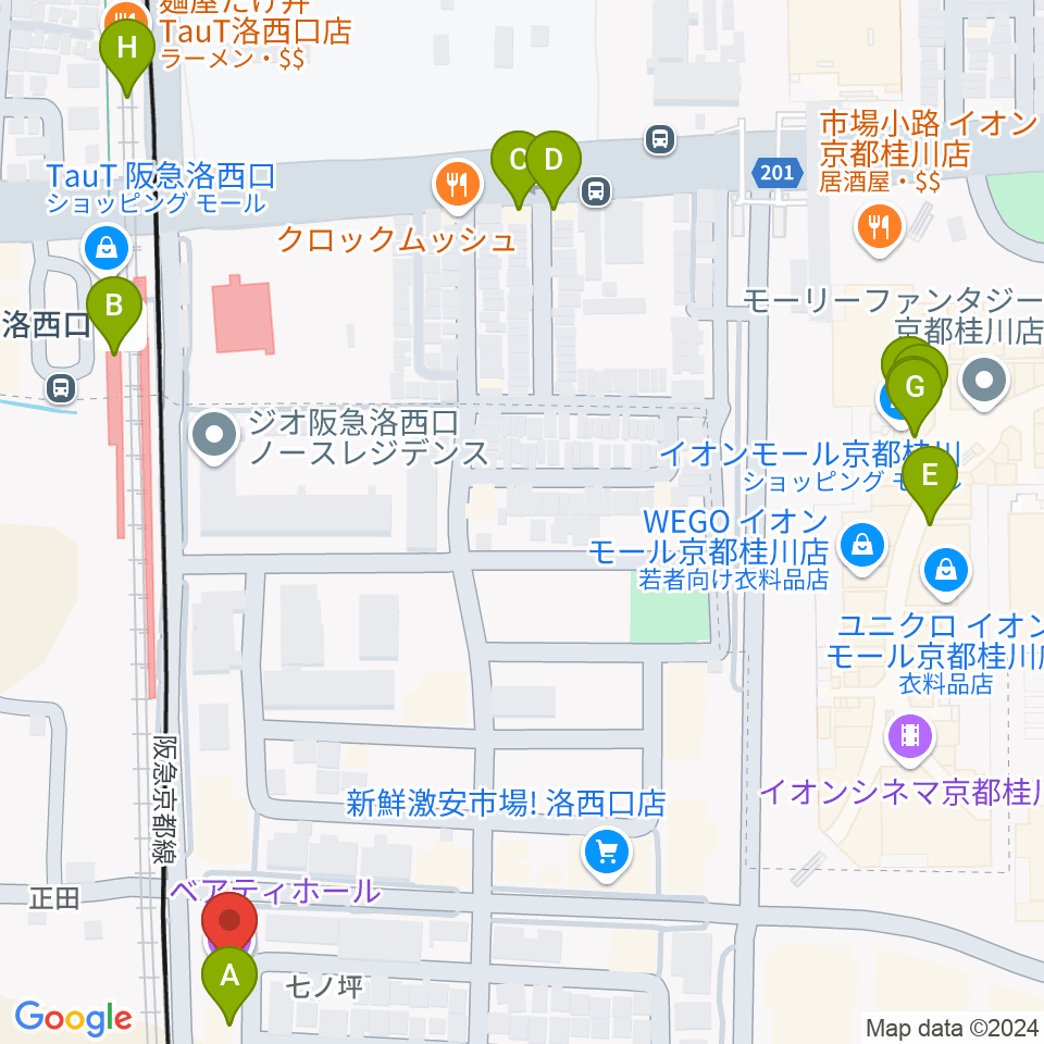 桂川ベアティホール周辺のカフェ一覧地図