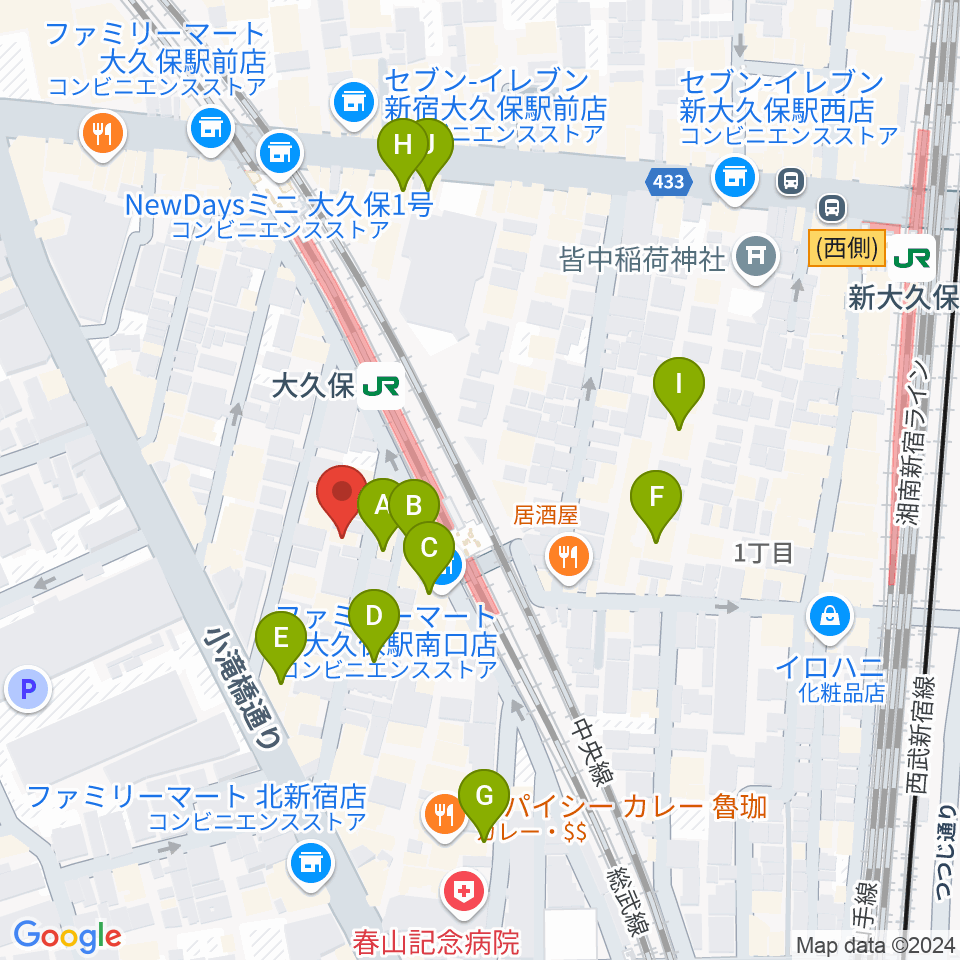 ジェットワン周辺のカフェ一覧地図