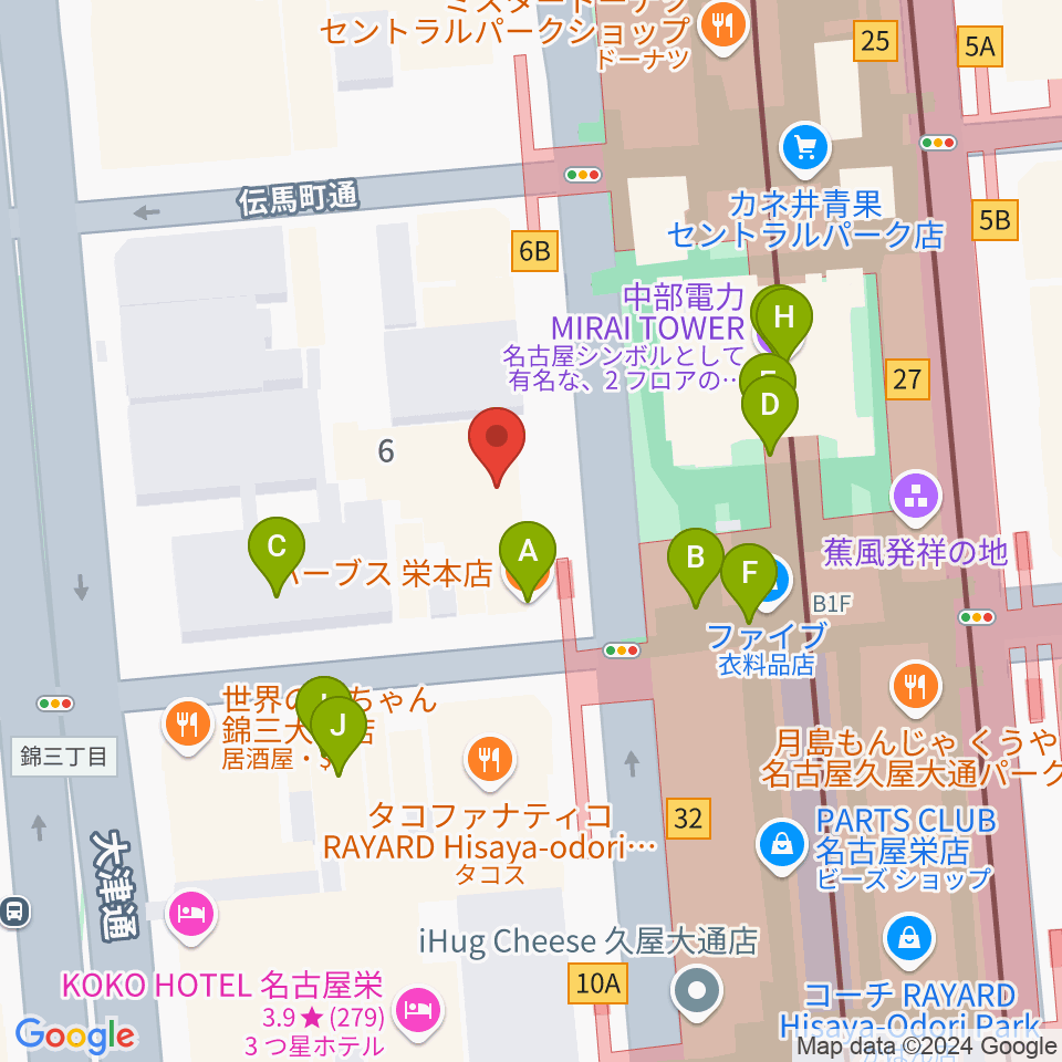 名古屋栄ムジカ周辺のカフェ一覧地図