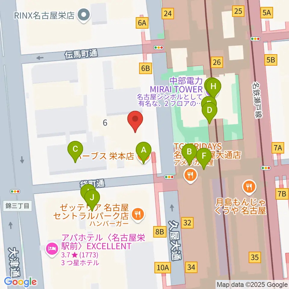 名古屋栄ムジカ周辺のカフェ一覧地図