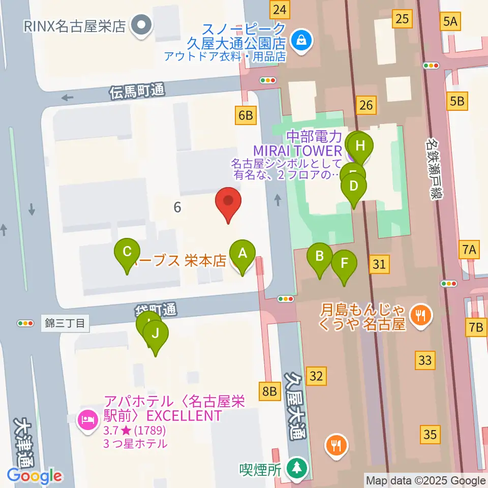 名古屋栄ムジカ周辺のカフェ一覧地図
