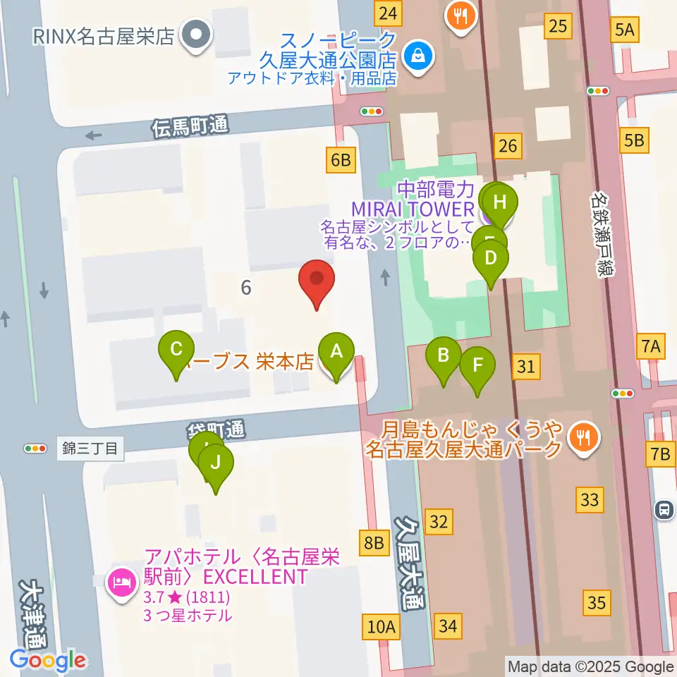 名古屋栄ムジカ周辺のカフェ一覧地図