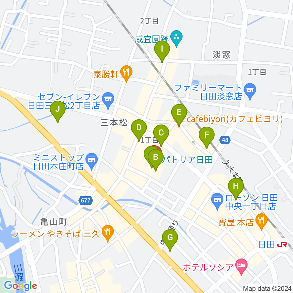 日田市民文化会館 パトリア日田周辺のカフェ一覧地図