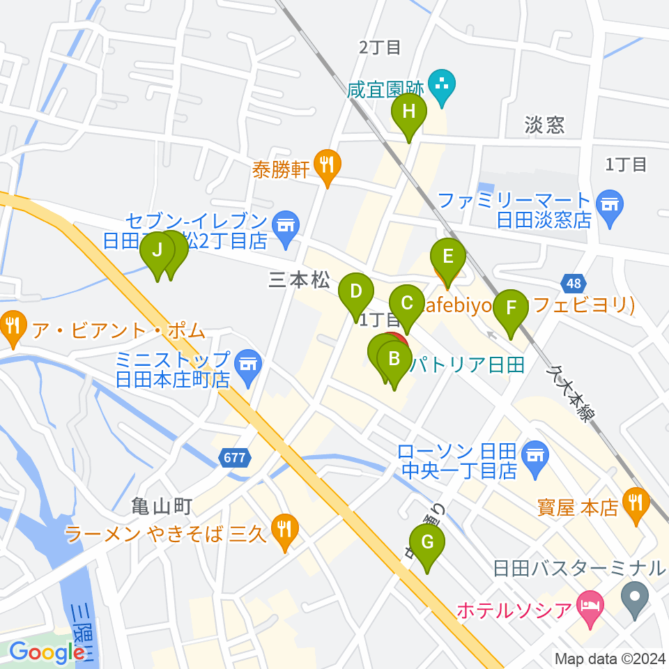 日田市民文化会館 パトリア日田周辺のカフェ一覧地図