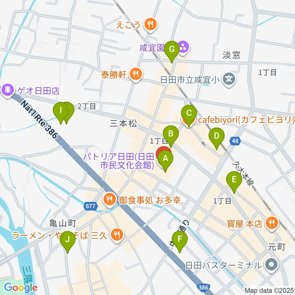 日田市民文化会館 パトリア日田周辺のカフェ一覧地図