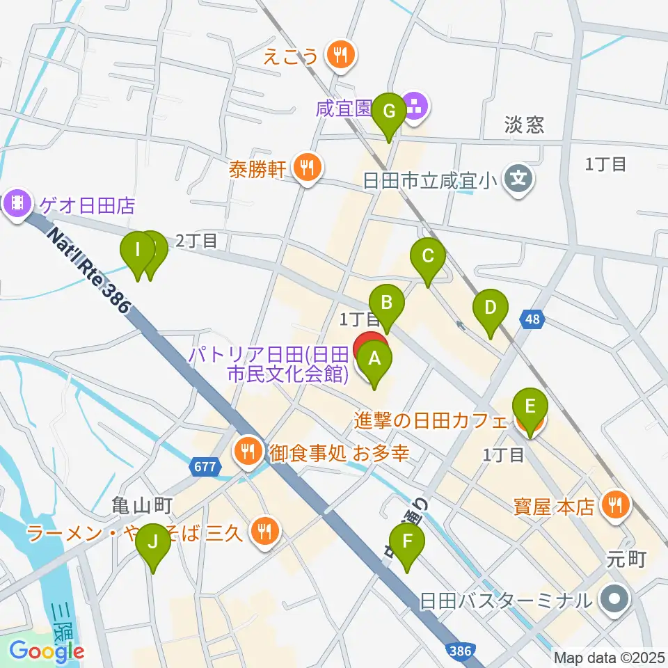 日田市民文化会館 パトリア日田周辺のカフェ一覧地図