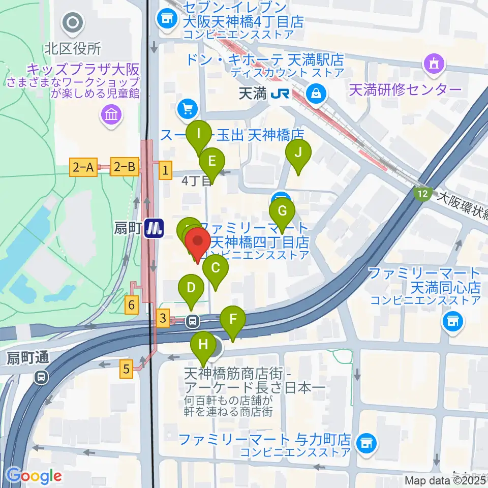 扇町para-dice周辺のカフェ一覧地図