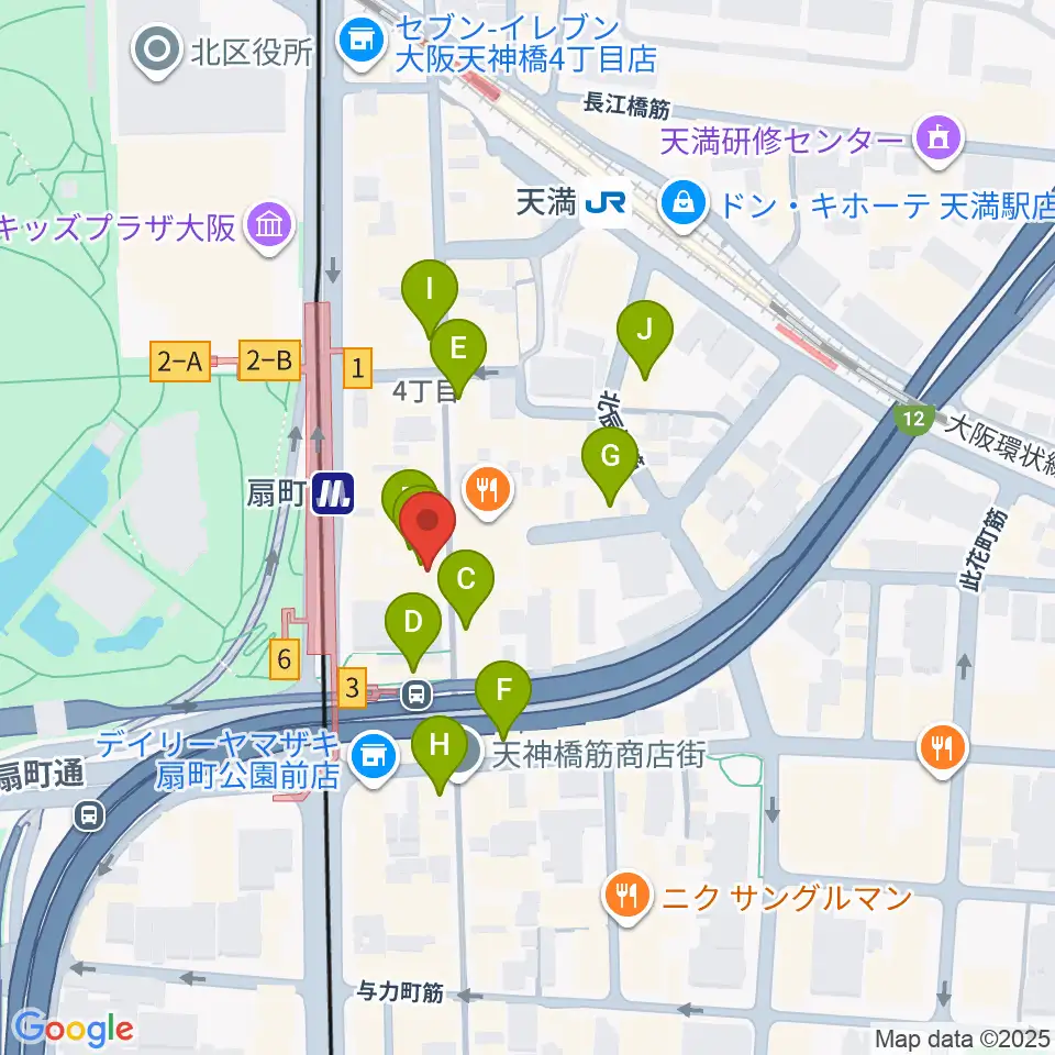扇町para-dice周辺のカフェ一覧地図
