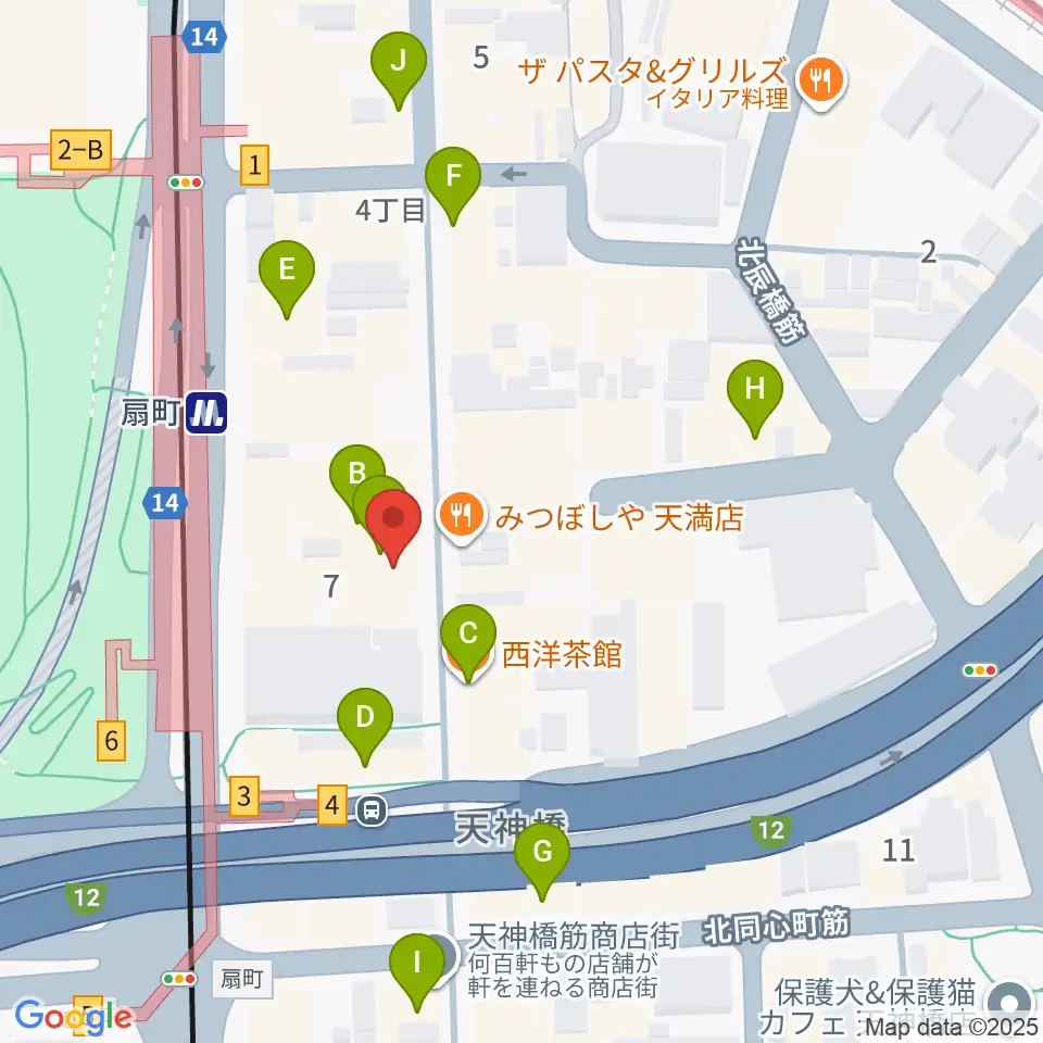 扇町para-dice周辺のカフェ一覧地図