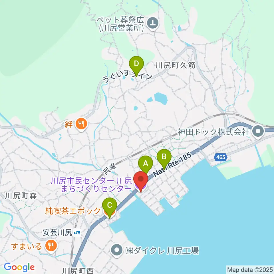 川尻まちづくりセンター ベイノロホール周辺のカフェ一覧地図