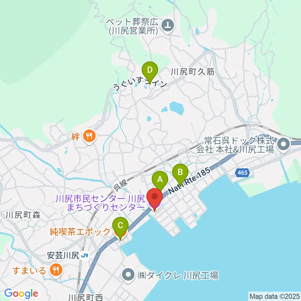 川尻まちづくりセンター ベイノロホール周辺のカフェ一覧地図